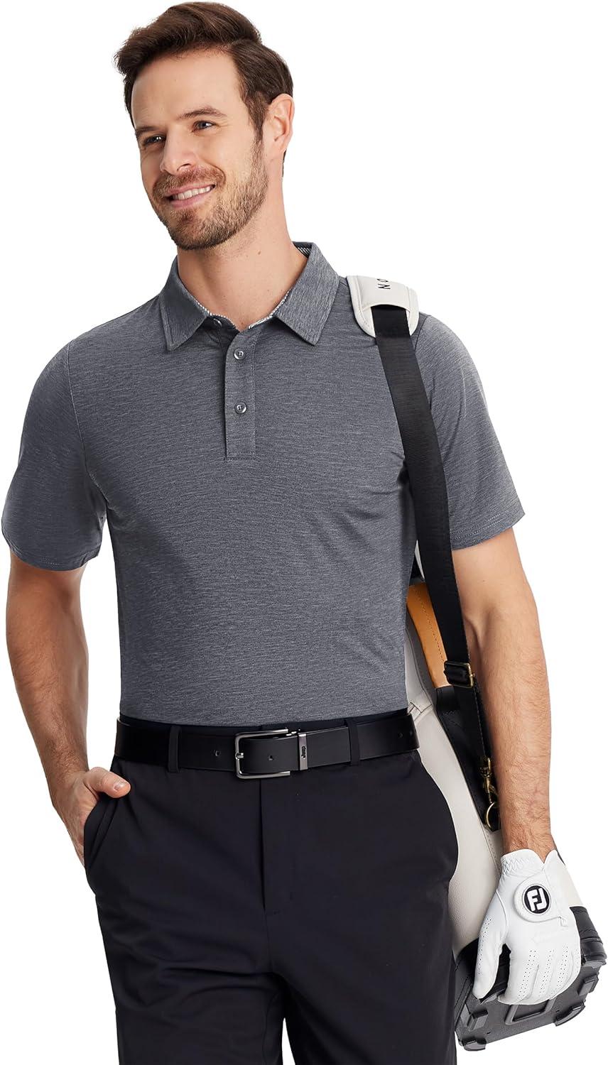 imageTACVASEN Mens Golf Shirts Short Sleeve Quick Dry Polo Shirts Moisture Wicking Casual Business Sports Breathable PoloDark Grey
