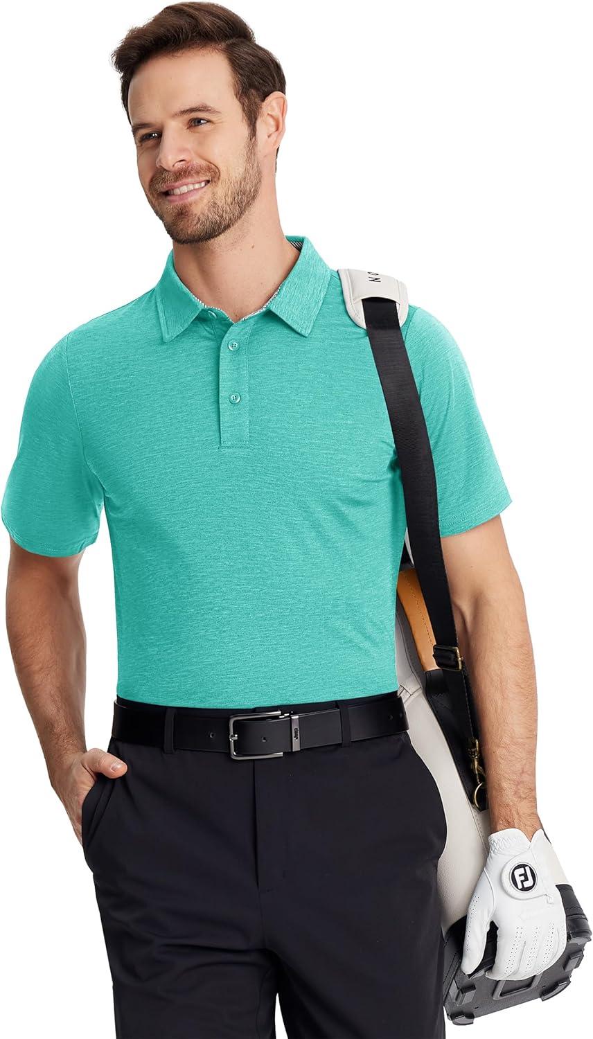 imageTACVASEN Mens Golf Shirts Short Sleeve Quick Dry Polo Shirts Moisture Wicking Casual Business Sports Breathable PoloLight Green