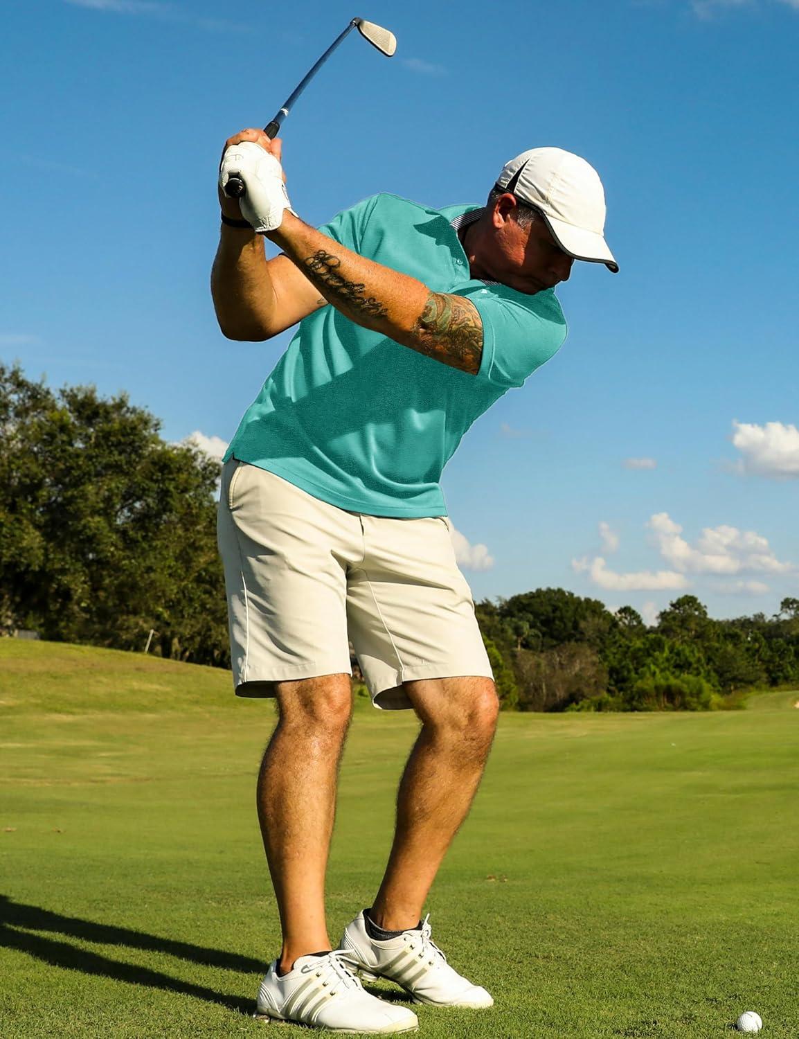 imageTACVASEN Mens Golf Shirts Short Sleeve Quick Dry Polo Shirts Moisture Wicking Casual Business Sports Breathable PoloLight Green