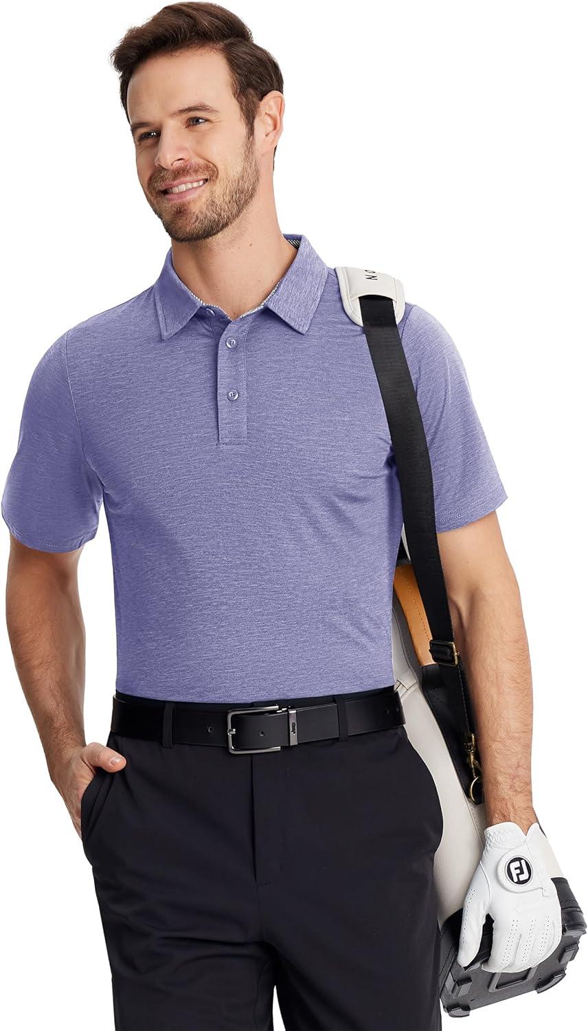 imageTACVASEN Mens Golf Shirts Short Sleeve Quick Dry Polo Shirts Moisture Wicking Casual Business Sports Breathable PoloLight Purple