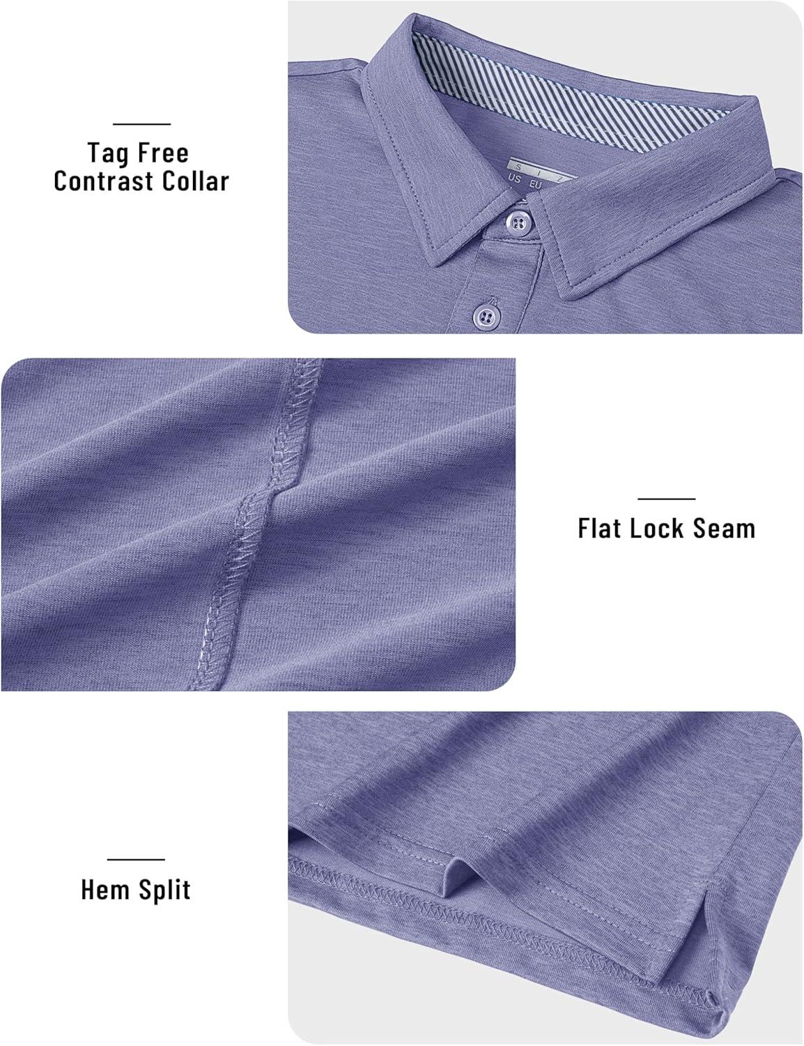 imageTACVASEN Mens Golf Shirts Short Sleeve Quick Dry Polo Shirts Moisture Wicking Casual Business Sports Breathable PoloLight Purple