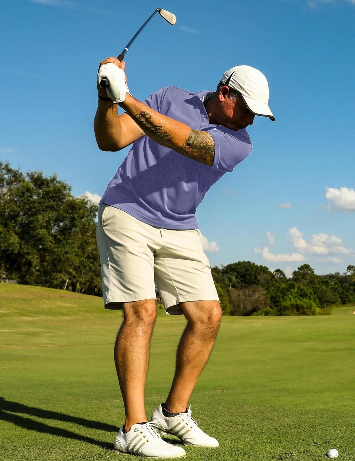 imageTACVASEN Mens Golf Shirts Short Sleeve Quick Dry Polo Shirts Moisture Wicking Casual Business Sports Breathable PoloLight Purple