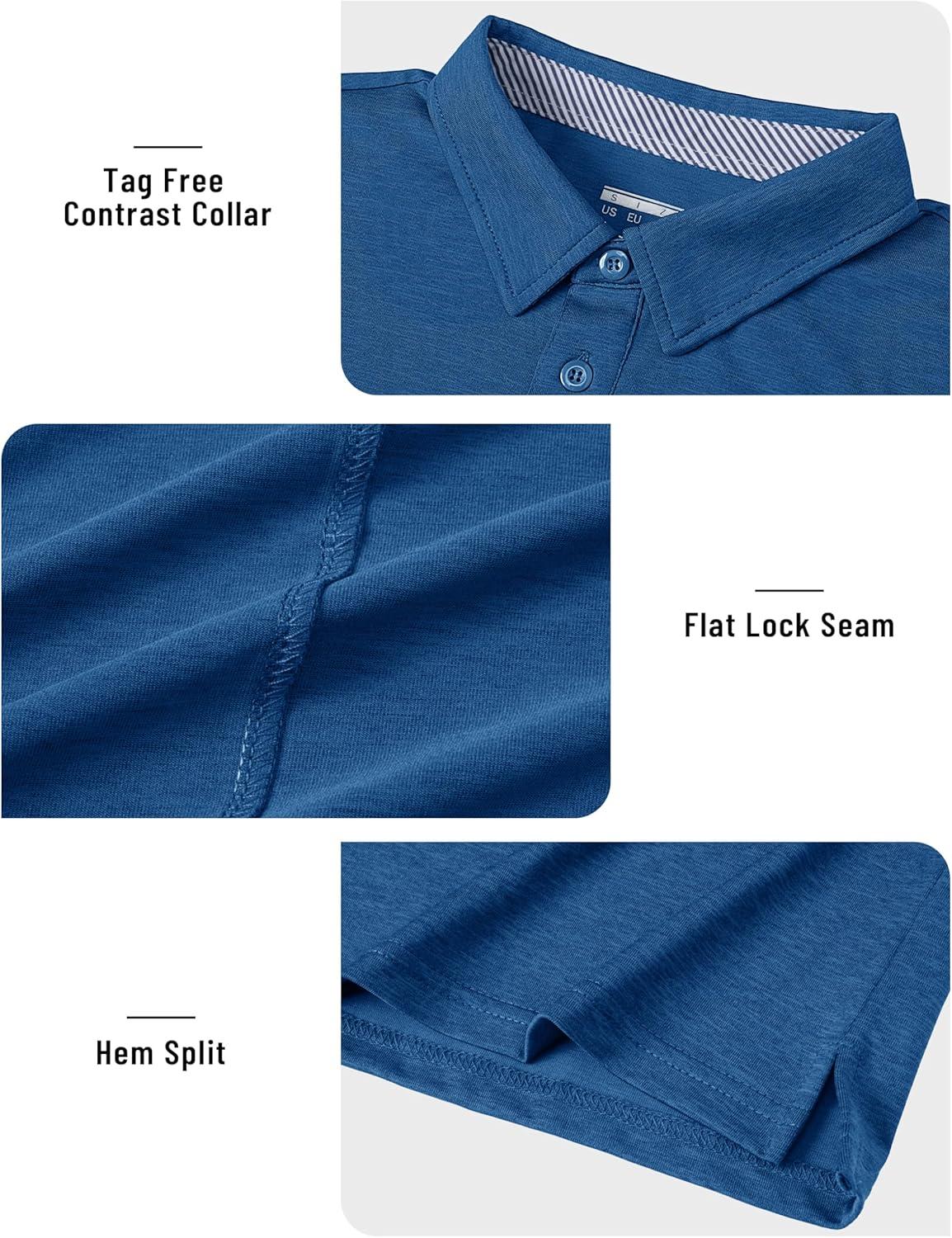 imageTACVASEN Mens Golf Shirts Short Sleeve Quick Dry Polo Shirts Moisture Wicking Casual Business Sports Breathable PoloMid Blue