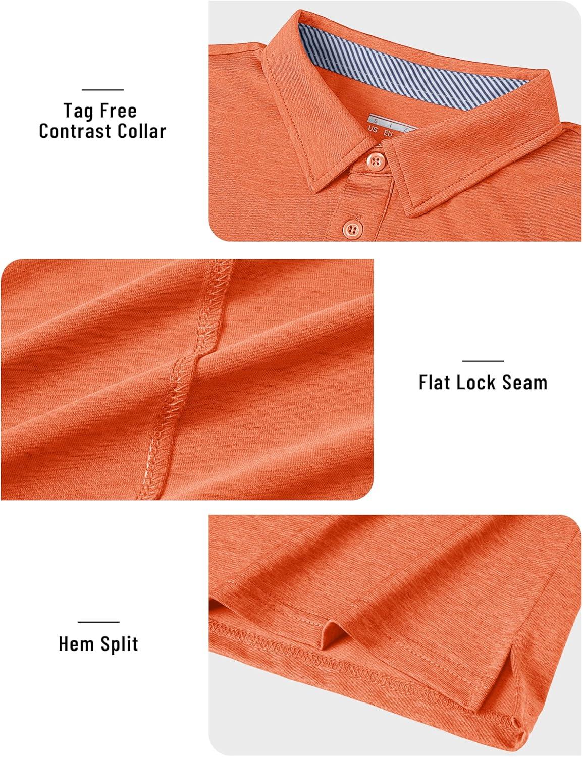 imageTACVASEN Mens Golf Shirts Short Sleeve Quick Dry Polo Shirts Moisture Wicking Casual Business Sports Breathable PoloOrange