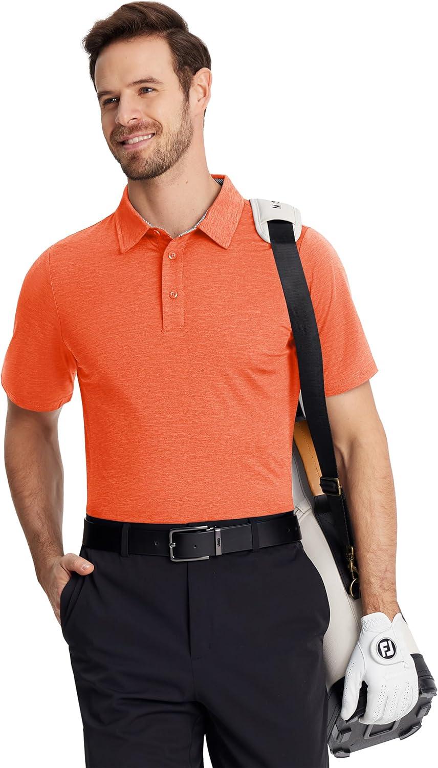 imageTACVASEN Mens Golf Shirts Short Sleeve Quick Dry Polo Shirts Moisture Wicking Casual Business Sports Breathable PoloOrange