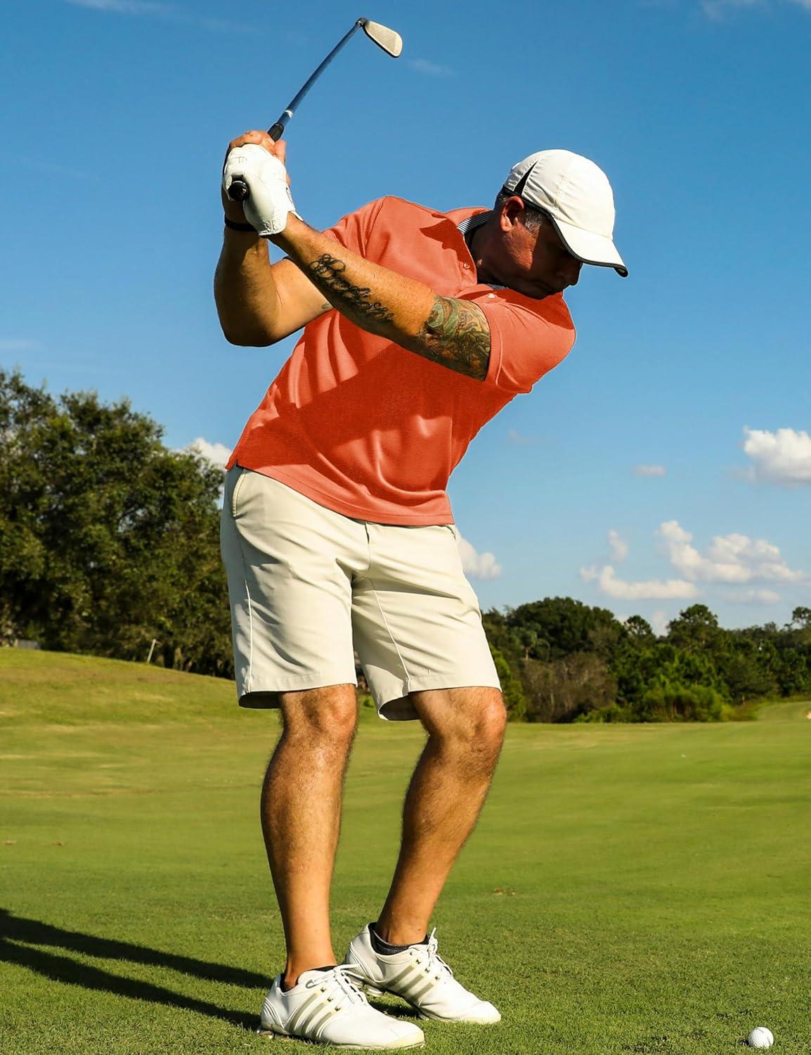 imageTACVASEN Mens Golf Shirts Short Sleeve Quick Dry Polo Shirts Moisture Wicking Casual Business Sports Breathable PoloOrange