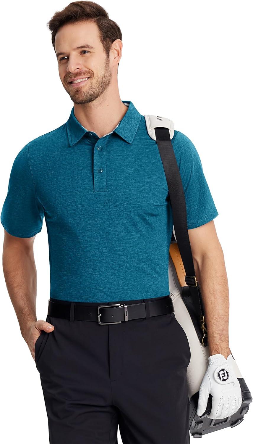 imageTACVASEN Mens Golf Shirts Short Sleeve Quick Dry Polo Shirts Moisture Wicking Casual Business Sports Breathable PoloPeacock Blue