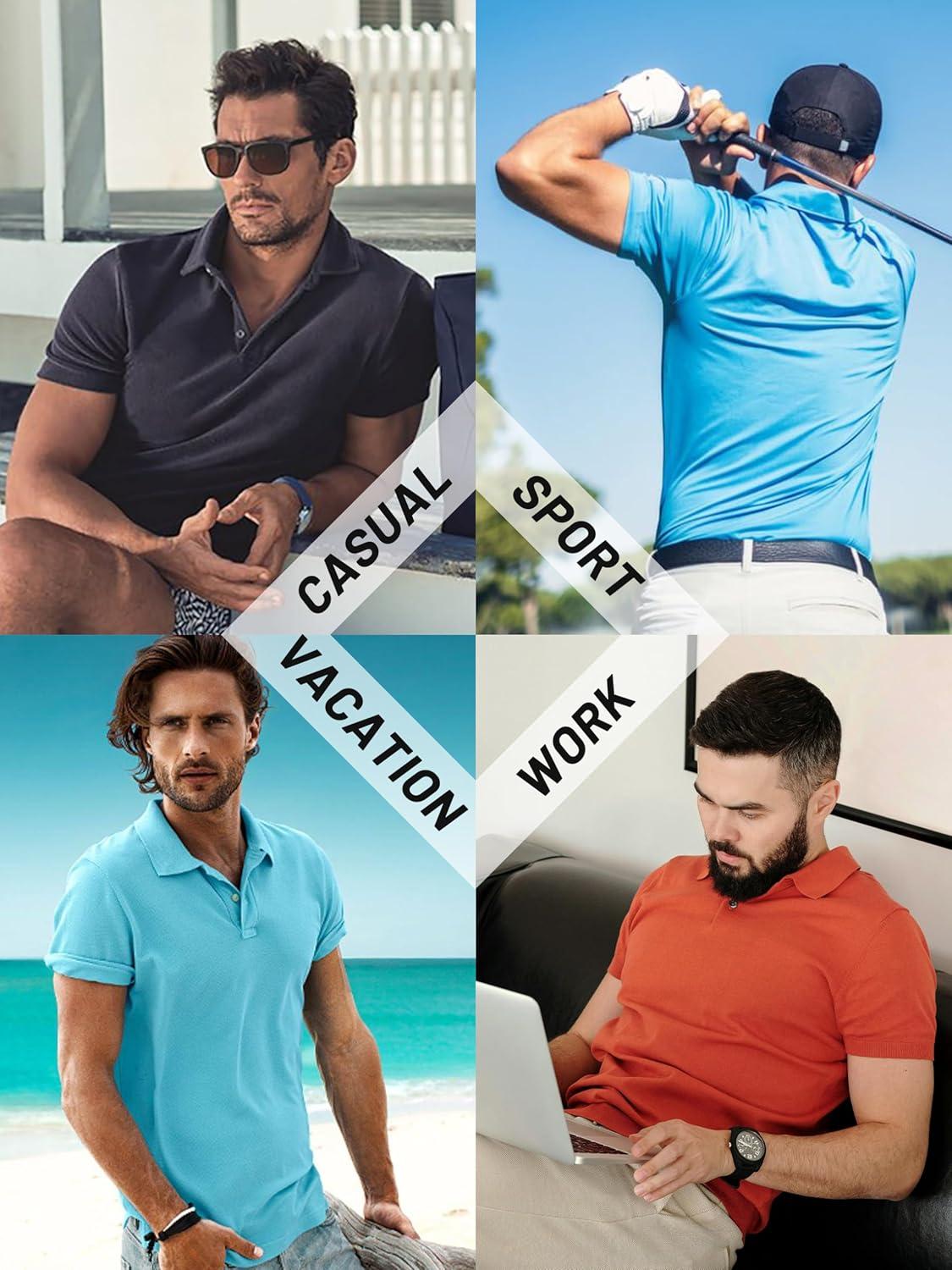 imageTACVASEN Mens Golf Shirts Short Sleeve Quick Dry Polo Shirts Moisture Wicking Casual Business Sports Breathable PoloPeacock Blue