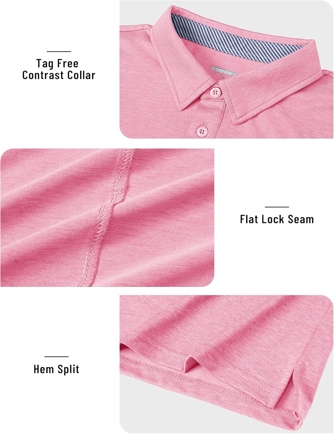 imageTACVASEN Mens Golf Shirts Short Sleeve Quick Dry Polo Shirts Moisture Wicking Casual Business Sports Breathable PoloPink