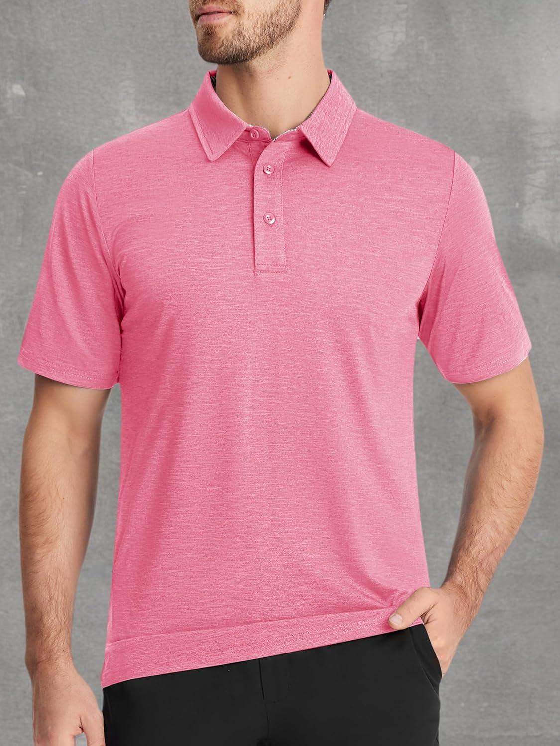 imageTACVASEN Mens Golf Shirts Short Sleeve Quick Dry Polo Shirts Moisture Wicking Casual Business Sports Breathable PoloPink