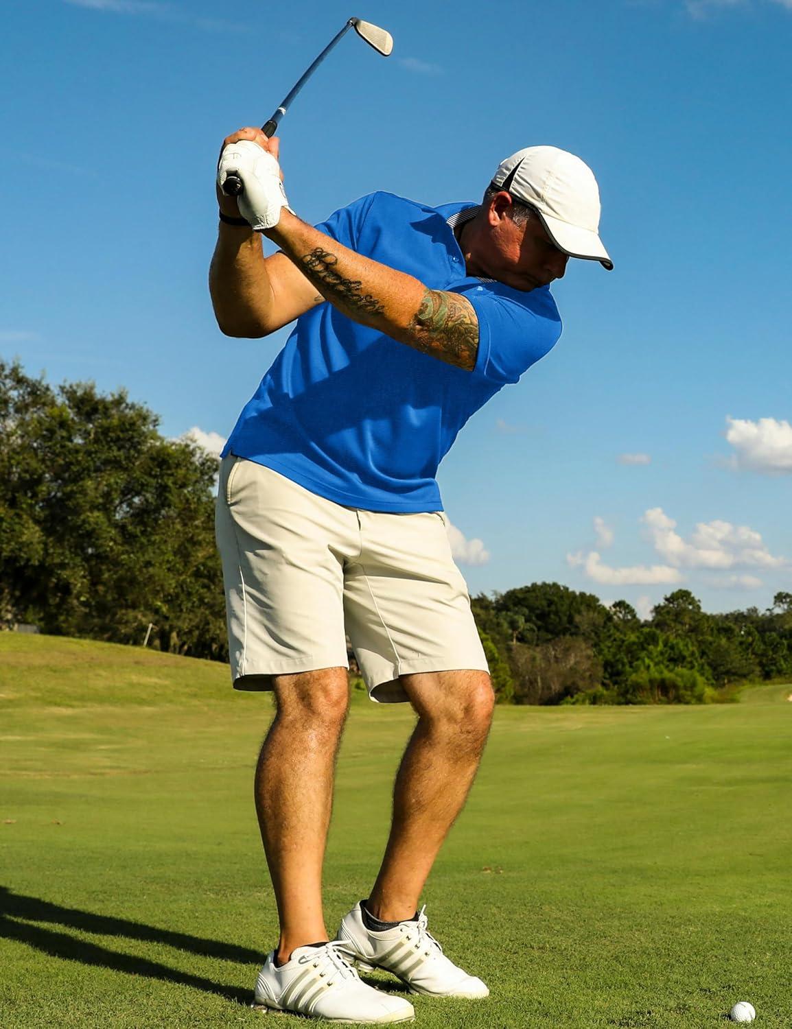 imageTACVASEN Mens Golf Shirts Short Sleeve Quick Dry Polo Shirts Moisture Wicking Casual Business Sports Breathable PoloSea Blue