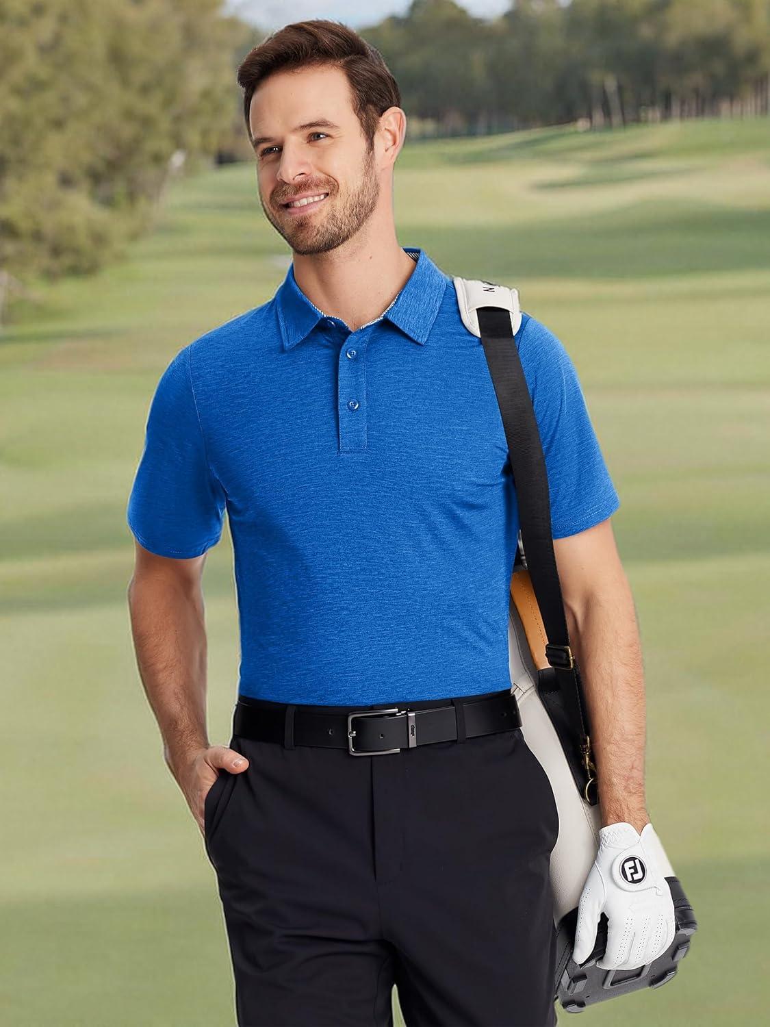 imageTACVASEN Mens Golf Shirts Short Sleeve Quick Dry Polo Shirts Moisture Wicking Casual Business Sports Breathable PoloSea Blue