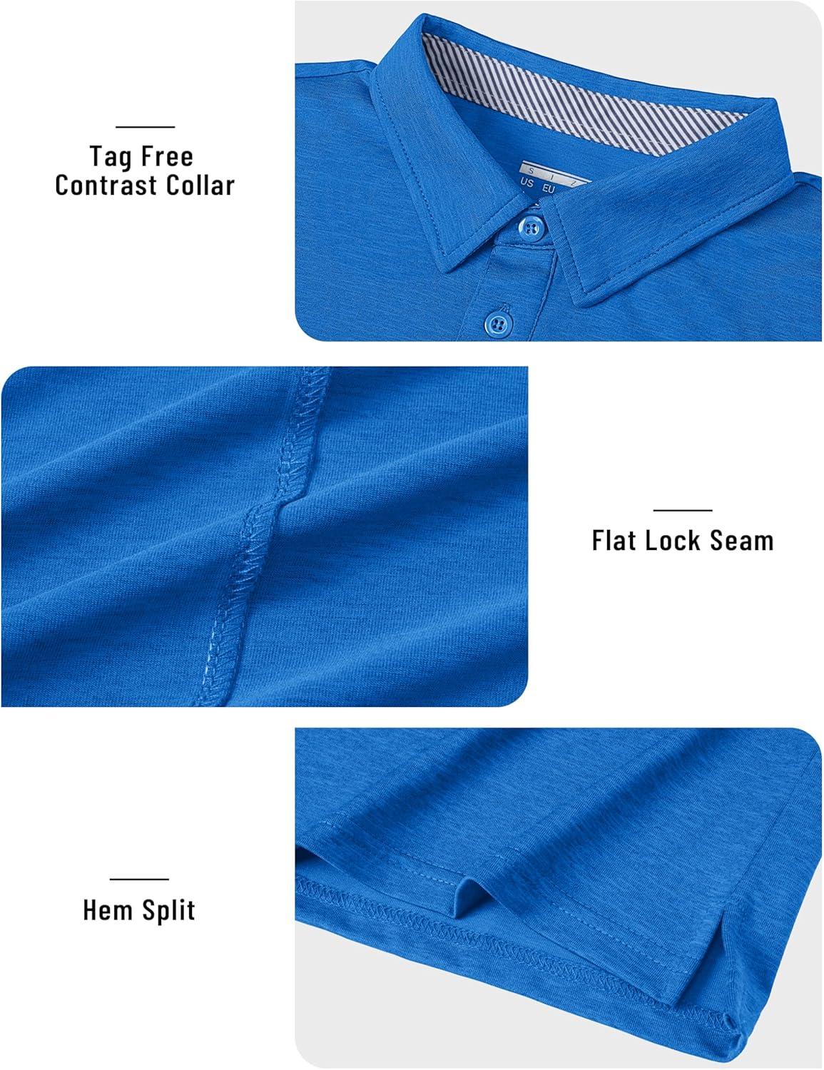 imageTACVASEN Mens Golf Shirts Short Sleeve Quick Dry Polo Shirts Moisture Wicking Casual Business Sports Breathable PoloSea Blue
