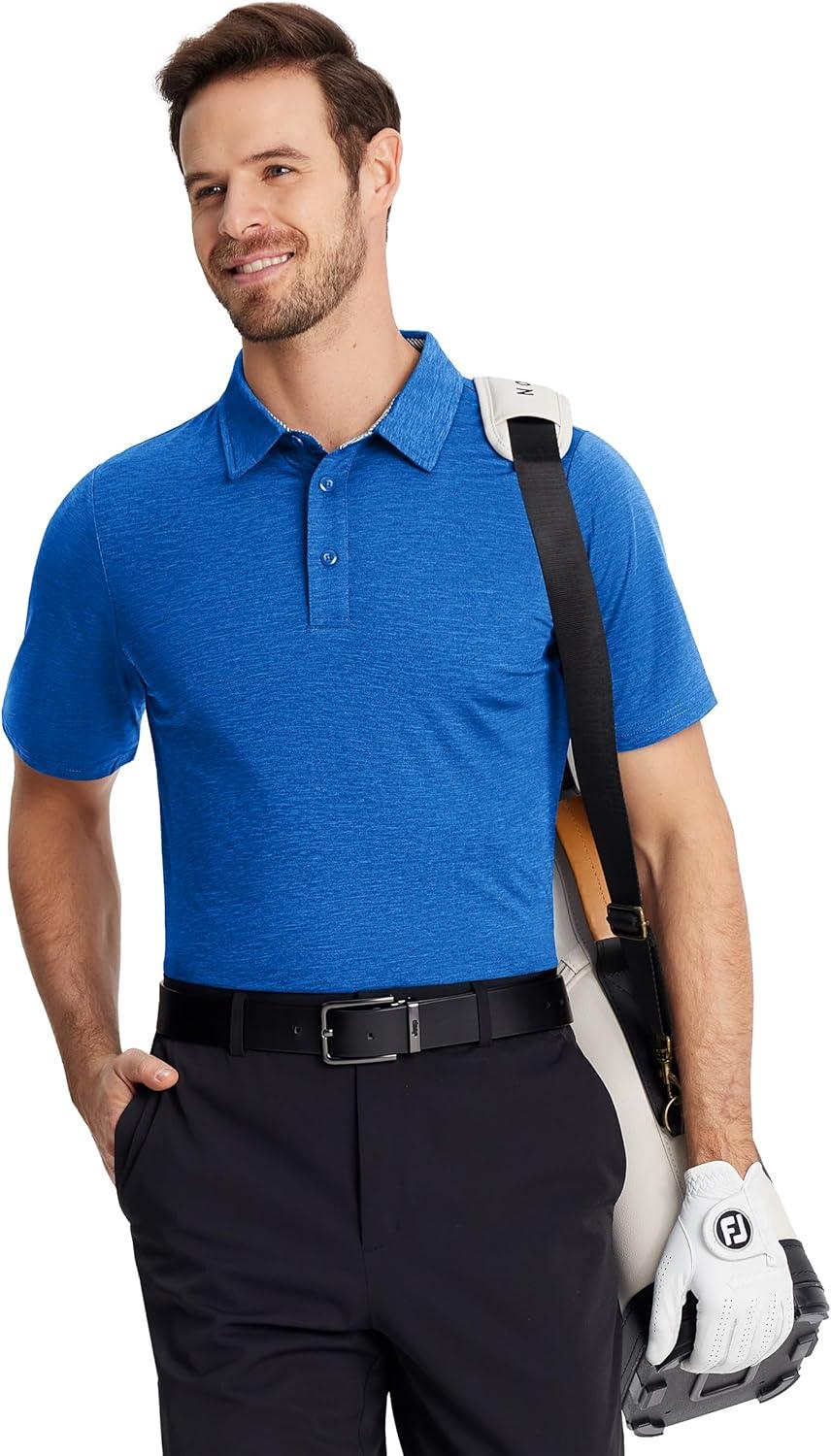 imageTACVASEN Mens Golf Shirts Short Sleeve Quick Dry Polo Shirts Moisture Wicking Casual Business Sports Breathable PoloSea Blue
