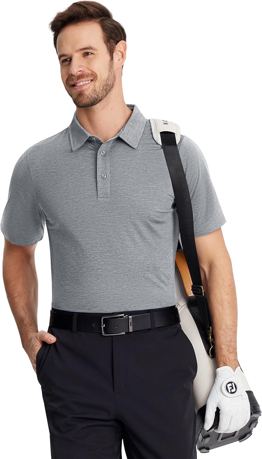 imageTACVASEN Mens Golf Shirts Short Sleeve Quick Dry Polo Shirts Moisture Wicking Casual Business Sports Breathable PoloSilver