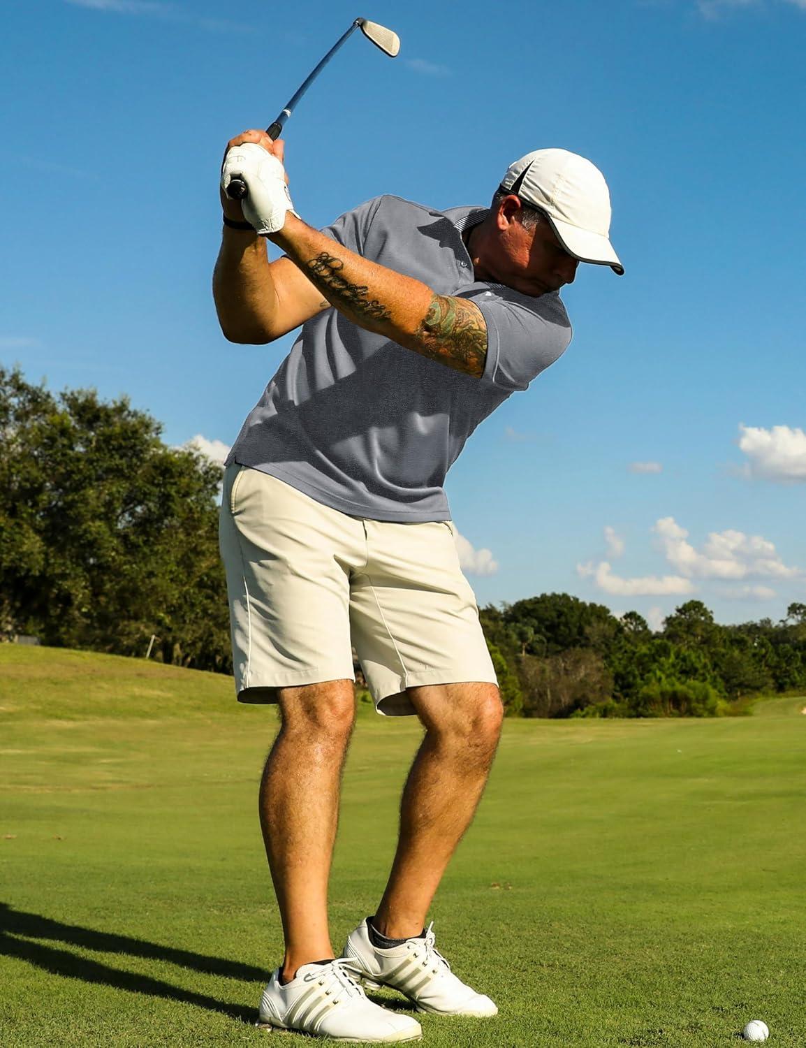 imageTACVASEN Mens Golf Shirts Short Sleeve Quick Dry Polo Shirts Moisture Wicking Casual Business Sports Breathable PoloSilver
