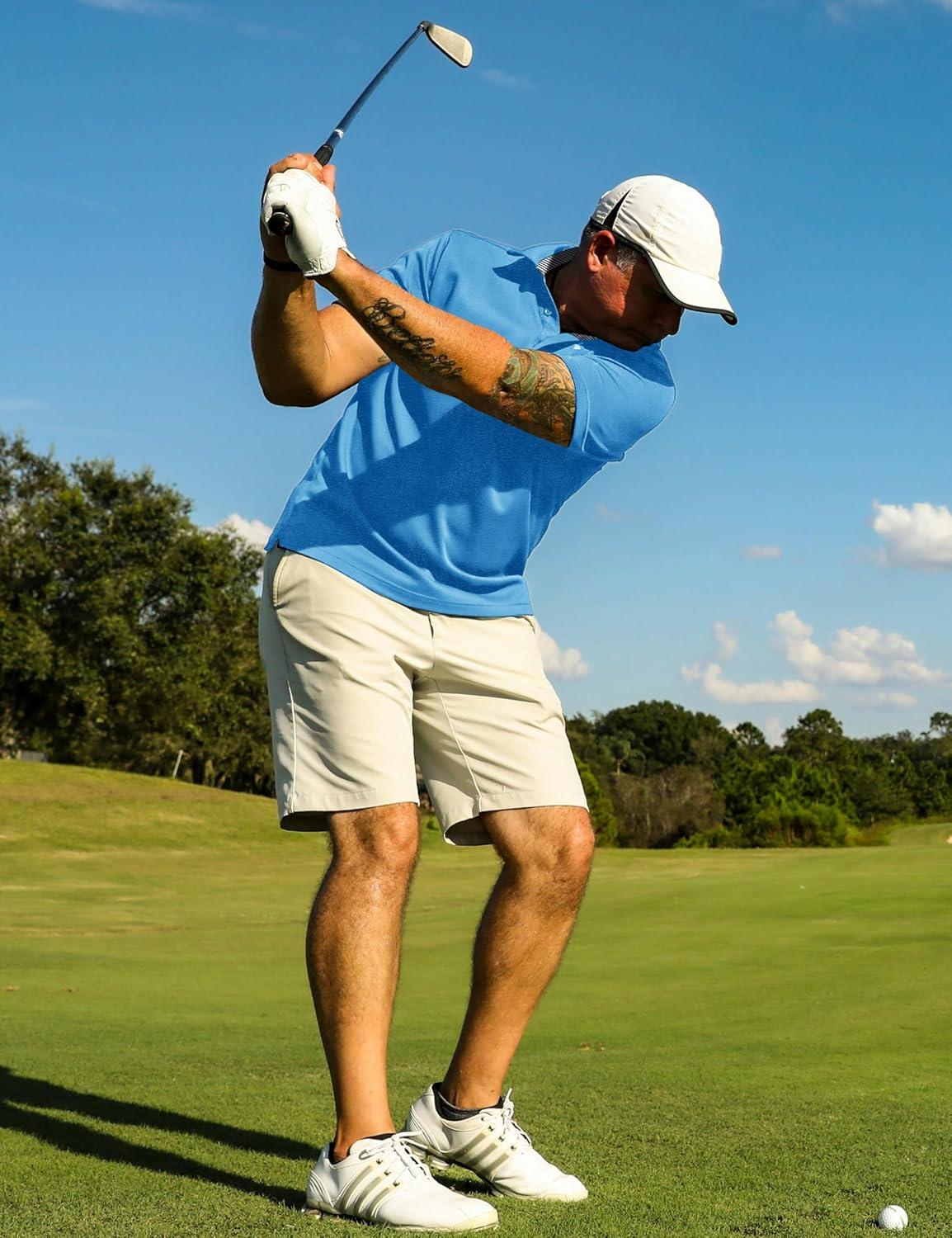 imageTACVASEN Mens Golf Shirts Short Sleeve Quick Dry Polo Shirts Moisture Wicking Casual Business Sports Breathable PoloSky Blue