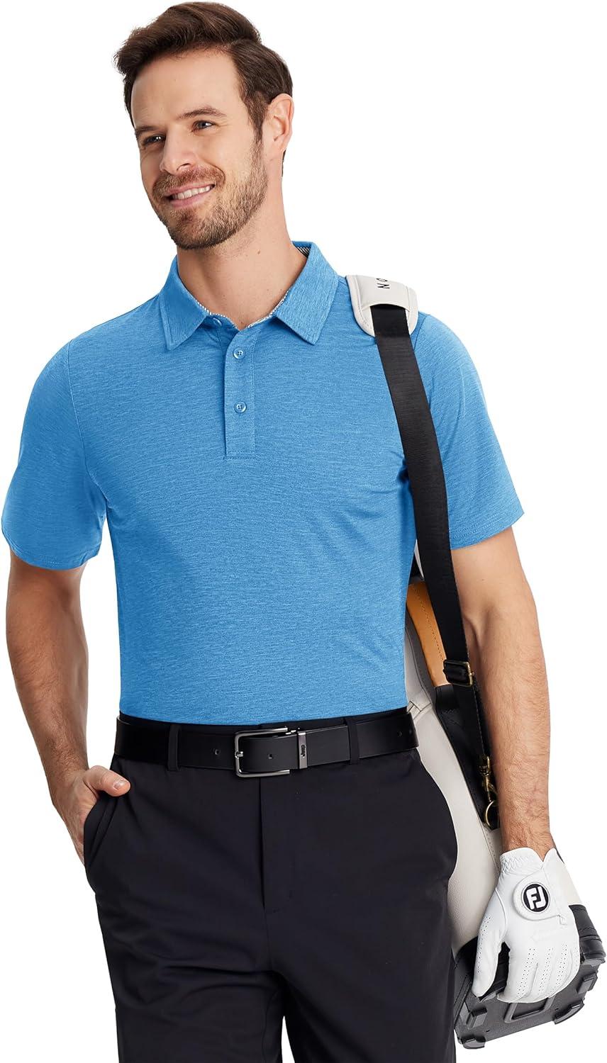 imageTACVASEN Mens Golf Shirts Short Sleeve Quick Dry Polo Shirts Moisture Wicking Casual Business Sports Breathable PoloSky Blue