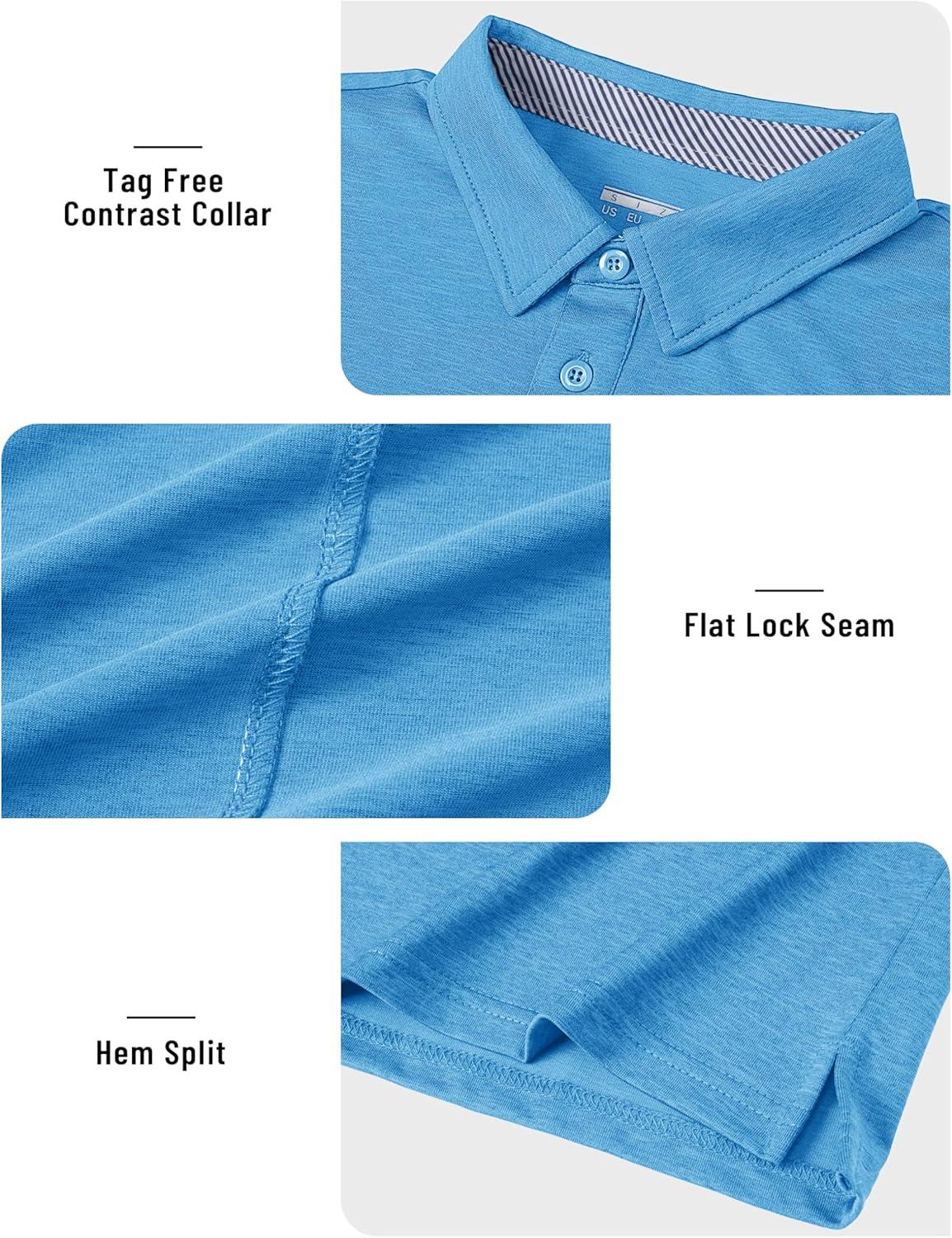 imageTACVASEN Mens Golf Shirts Short Sleeve Quick Dry Polo Shirts Moisture Wicking Casual Business Sports Breathable PoloSky Blue