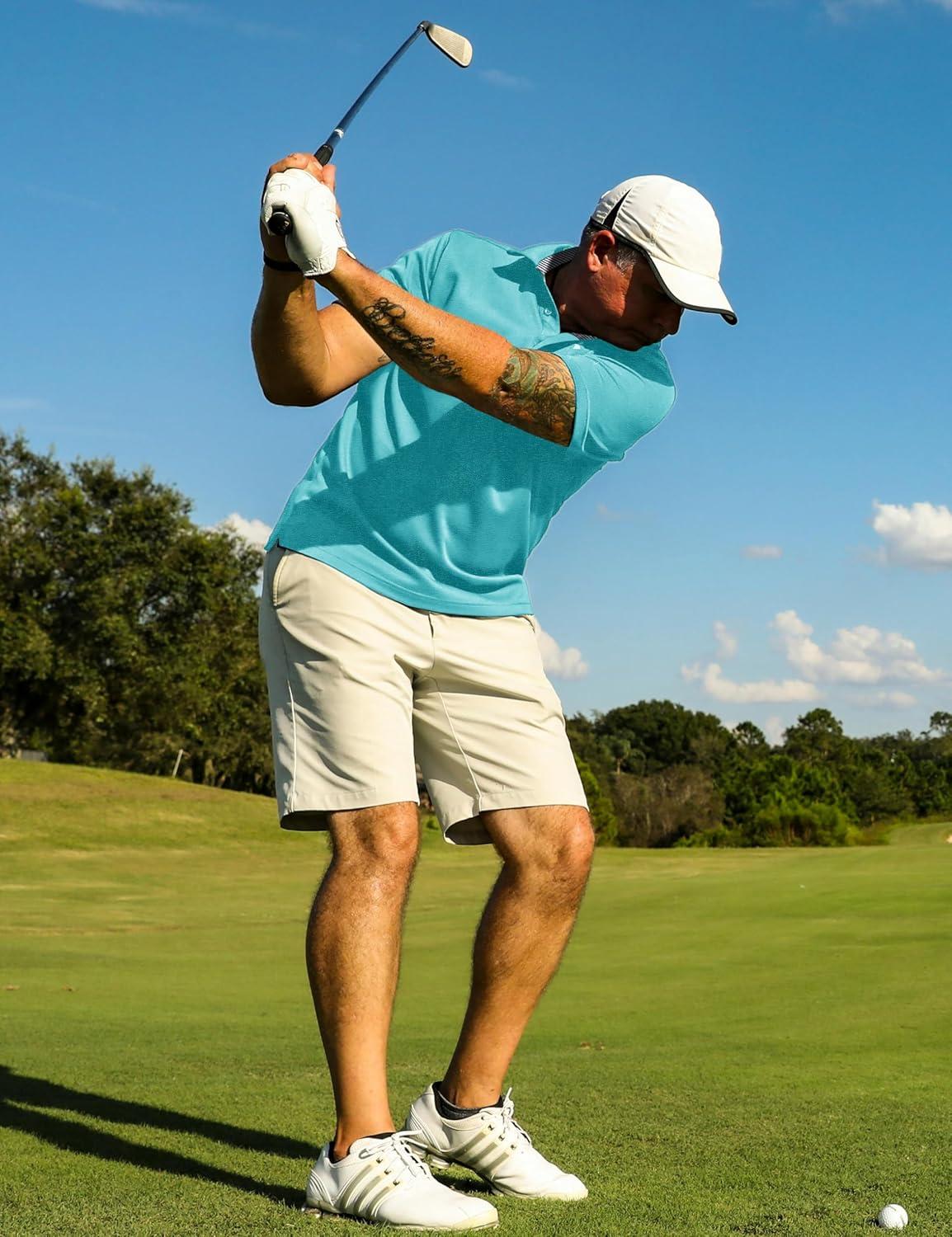 imageTACVASEN Mens Golf Shirts Short Sleeve Quick Dry Polo Shirts Moisture Wicking Casual Business Sports Breathable PoloWater Blue