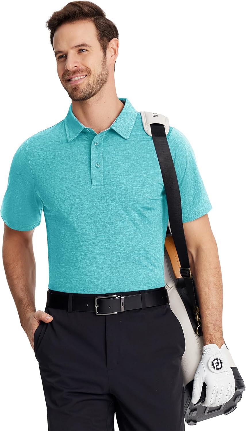 imageTACVASEN Mens Golf Shirts Short Sleeve Quick Dry Polo Shirts Moisture Wicking Casual Business Sports Breathable PoloWater Blue