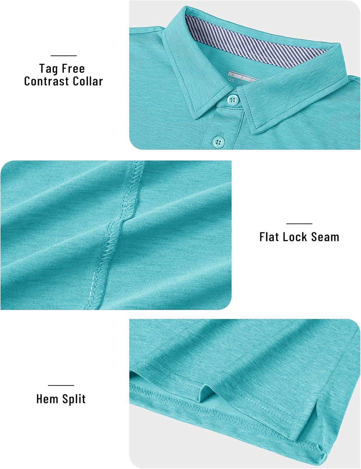 imageTACVASEN Mens Golf Shirts Short Sleeve Quick Dry Polo Shirts Moisture Wicking Casual Business Sports Breathable PoloWater Blue