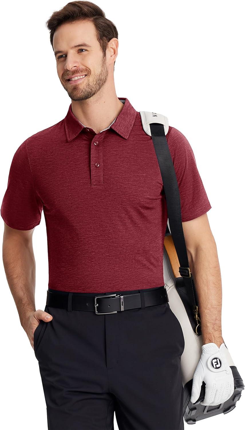 imageTACVASEN Mens Golf Shirts Short Sleeve Quick Dry Polo Shirts Moisture Wicking Casual Business Sports Breathable PoloWine Red