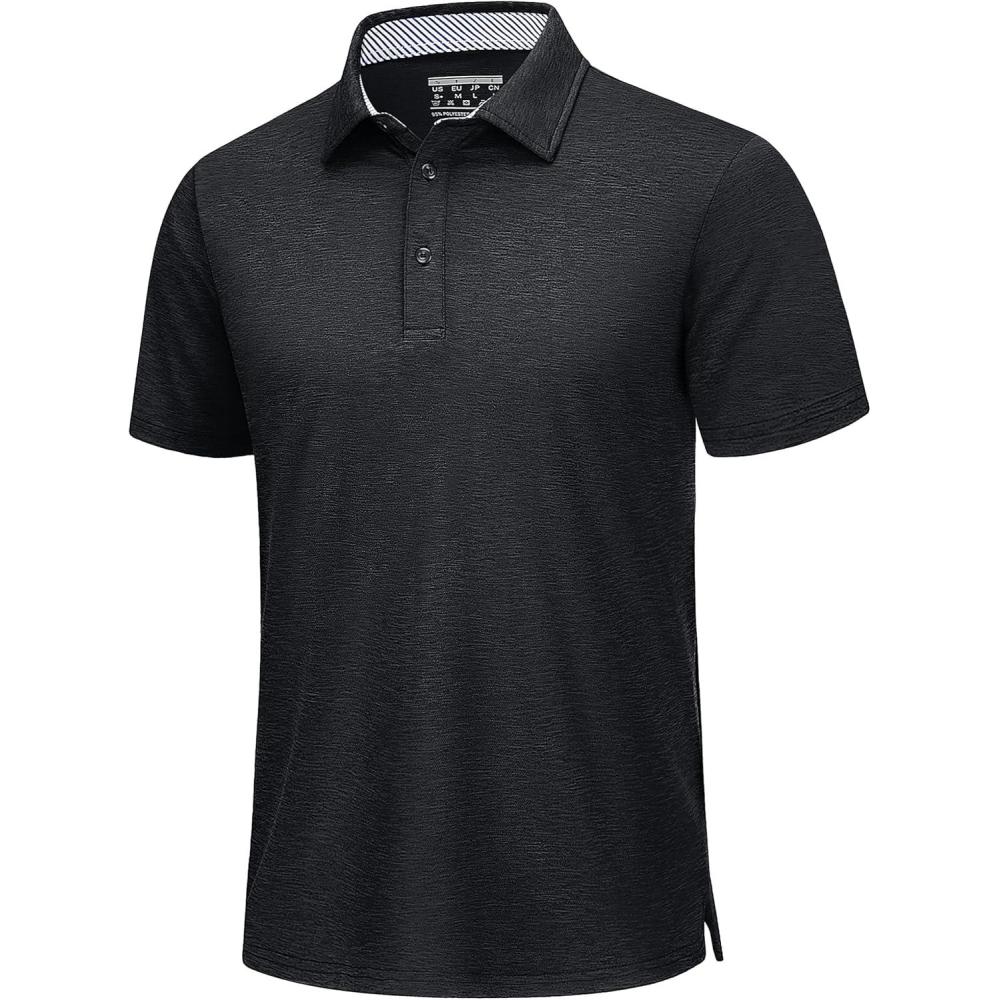 imageTACVASEN Mens Golf Shirts Short Sleeve Quick Dry Polo Shirts Moisture Wicking Casual Business Sports Breathable PoloBlack