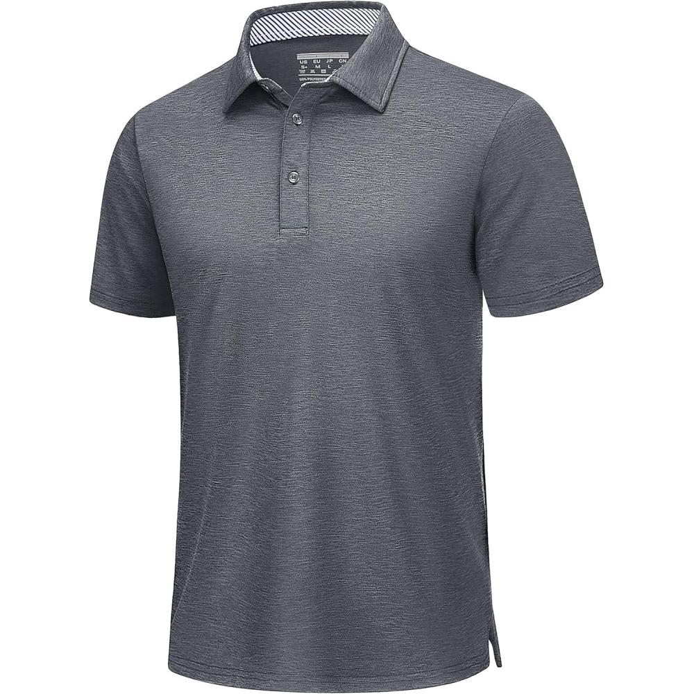 imageTACVASEN Mens Golf Shirts Short Sleeve Quick Dry Polo Shirts Moisture Wicking Casual Business Sports Breathable PoloDark Grey