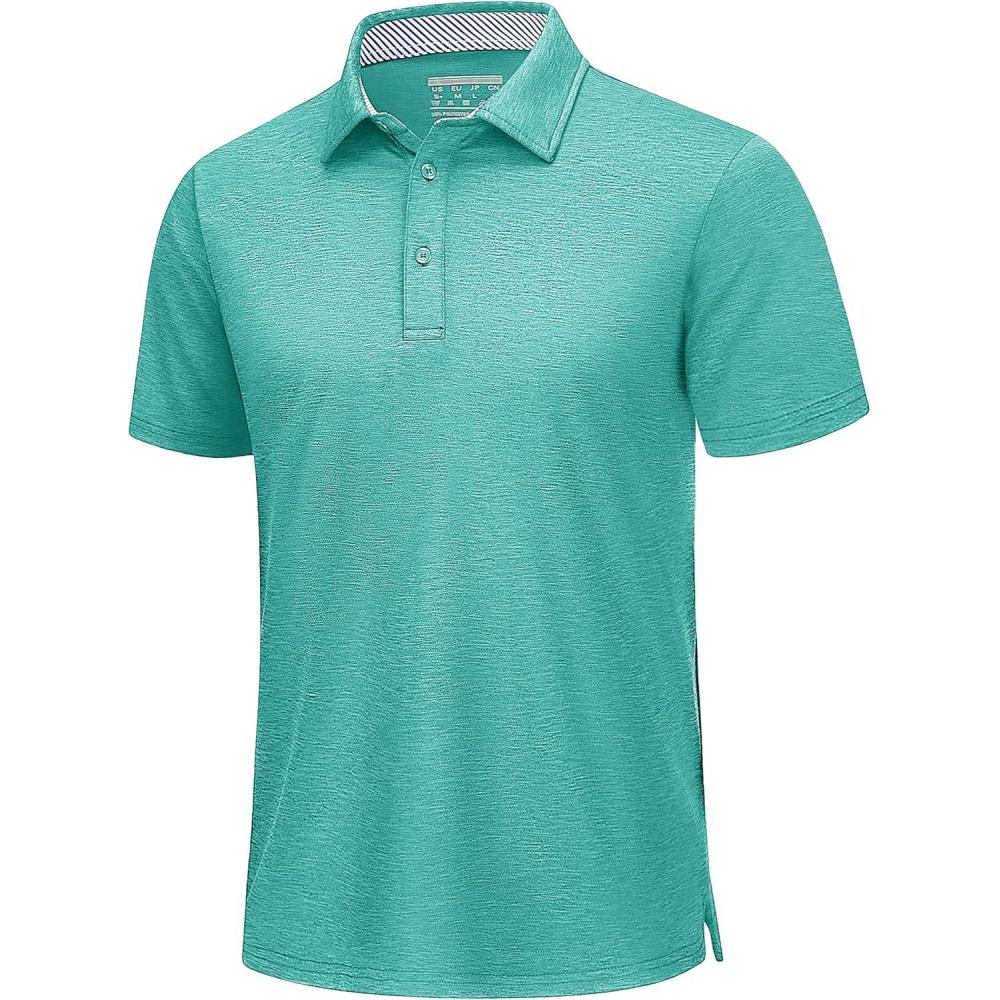 imageTACVASEN Mens Golf Shirts Short Sleeve Quick Dry Polo Shirts Moisture Wicking Casual Business Sports Breathable PoloLight Green