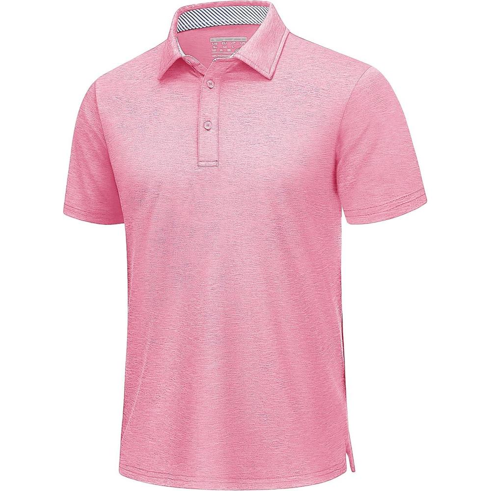 imageTACVASEN Mens Golf Shirts Short Sleeve Quick Dry Polo Shirts Moisture Wicking Casual Business Sports Breathable PoloPink