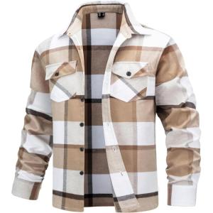 imageTACVASEN Mens Flannel Shirts Brushed Fleece Flannel Shirts Jacket Button Down Soft Cotton Casual Plaid Fall ShirtBeige