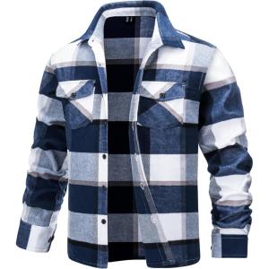 imageTACVASEN Mens Flannel Shirts Brushed Fleece Flannel Shirts Jacket Button Down Soft Cotton Casual Plaid Fall ShirtBlue