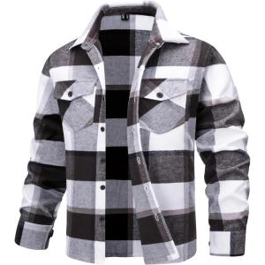 imageTACVASEN Mens Flannel Shirts Brushed Fleece Flannel Shirts Jacket Button Down Soft Cotton Casual Plaid Fall ShirtGrey Black