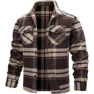 imageTACVASEN Mens Flannel Shirts Brushed Fleece Flannel Shirts Jacket Button Down Soft Cotton Casual Plaid Fall ShirtYellow Brown