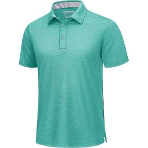 imageTACVASEN Mens Golf Shirts Short Sleeve Quick Dry Polo Shirts Moisture Wicking Casual Business Sports Breathable PoloLight Green