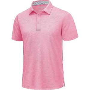 imageTACVASEN Mens Golf Shirts Short Sleeve Quick Dry Polo Shirts Moisture Wicking Casual Business Sports Breathable PoloPink