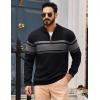 imageTACVASEN Mens Quarter Zip Sweaters Cotton Pullover Sweater Striped Casual Fall Winter Warm Pullover SweatshirtsBlack Grey