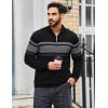 imageTACVASEN Mens Quarter Zip Sweaters Cotton Pullover Sweater Striped Casual Fall Winter Warm Pullover SweatshirtsBlack Grey