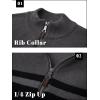 imageTACVASEN Mens Quarter Zip Sweaters Cotton Pullover Sweater Striped Casual Fall Winter Warm Pullover SweatshirtsDark Grey Black