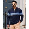 imageTACVASEN Mens Quarter Zip Sweaters Cotton Pullover Sweater Striped Casual Fall Winter Warm Pullover SweatshirtsNavy Lack Blue