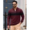 imageTACVASEN Mens Quarter Zip Sweaters Cotton Pullover Sweater Striped Casual Fall Winter Warm Pullover SweatshirtsWine Red