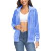 imageTACVASEN Womens Velour Jacket with Hood Long Sleeve Soft Fleece Hooded Full ZipLight Blue
