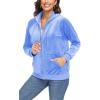 imageTACVASEN Womens Velour Jacket with Hood Long Sleeve Soft Fleece Hooded Full ZipLight Blue