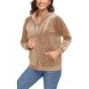 imageTACVASEN Womens Velour Jacket with Hood Long Sleeve Soft Fleece Hooded Full ZipLight Brown