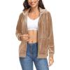imageTACVASEN Womens Velour Jacket with Hood Long Sleeve Soft Fleece Hooded Full ZipLight Brown