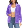 imageTACVASEN Womens Velour Jacket with Hood Long Sleeve Soft Fleece Hooded Full ZipLight Purple