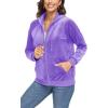 imageTACVASEN Womens Velour Jacket with Hood Long Sleeve Soft Fleece Hooded Full ZipLight Purple