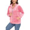 imageTACVASEN Womens Velour Jacket with Hood Long Sleeve Soft Fleece Hooded Full ZipP Pink