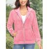 imageTACVASEN Womens Velour Jacket with Hood Long Sleeve Soft Fleece Hooded Full ZipP Pink